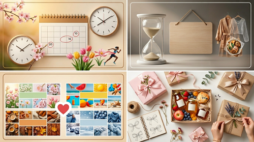 제철코어 마케팅의 4가지 핵심 요소를 보여주는 4분할 구성 이미지. 타이밍, 한정성, 감정, 경험 설계를 시각적으로 표현.