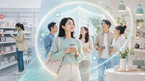 소속감과 안도감을 소비하는 불안경제 시대 FOMO 소비자 심리 일러스트.