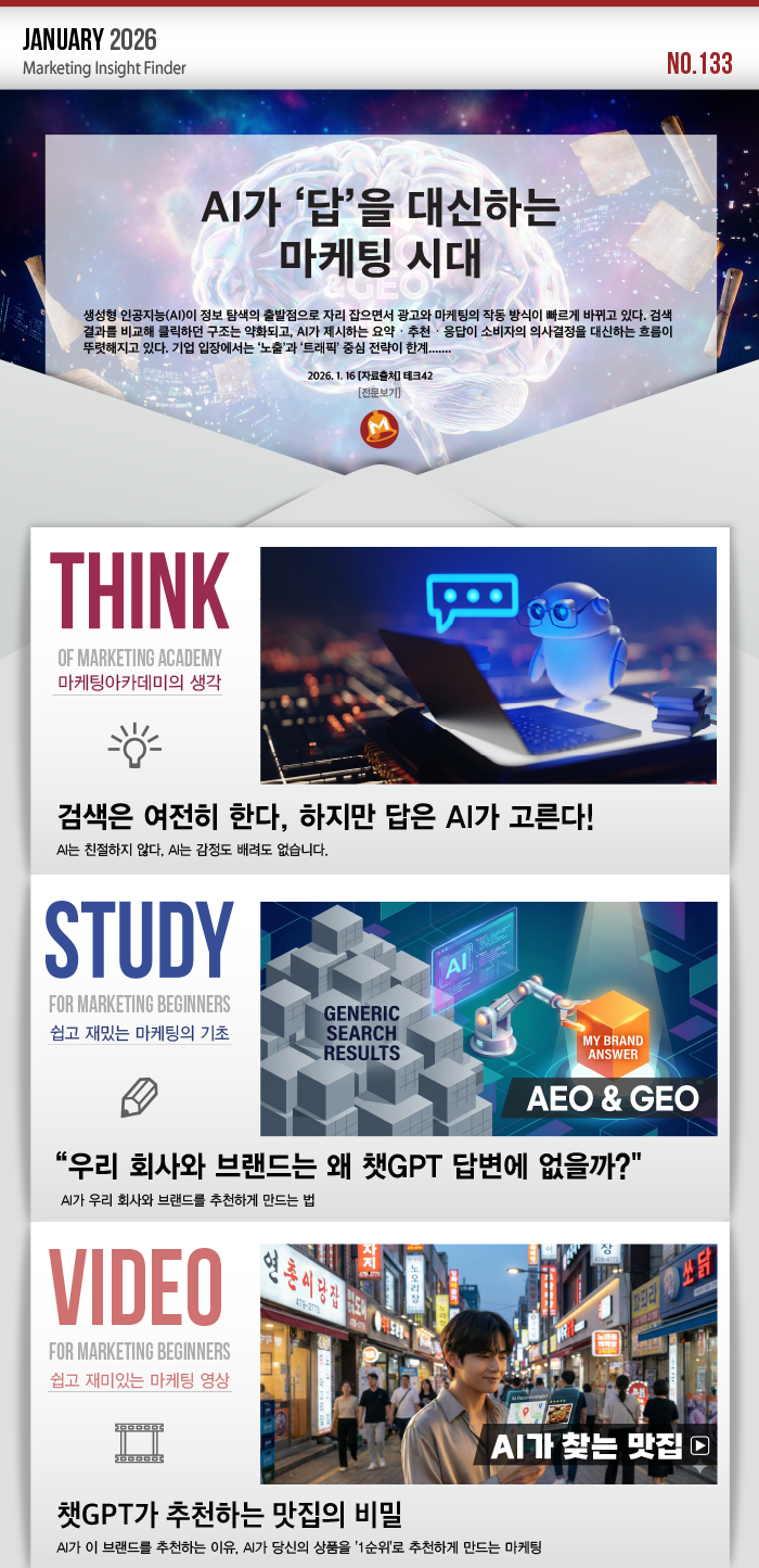 2026년 1월 AEO GEO 검색 마케팅 트렌드를 다룬 마케팅벨 뉴스레터